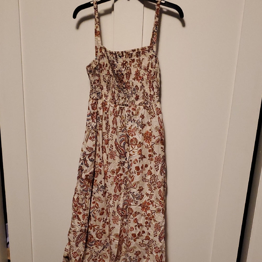 Old Navy Cream Maxi Dress with Brown & Blue Floral Print